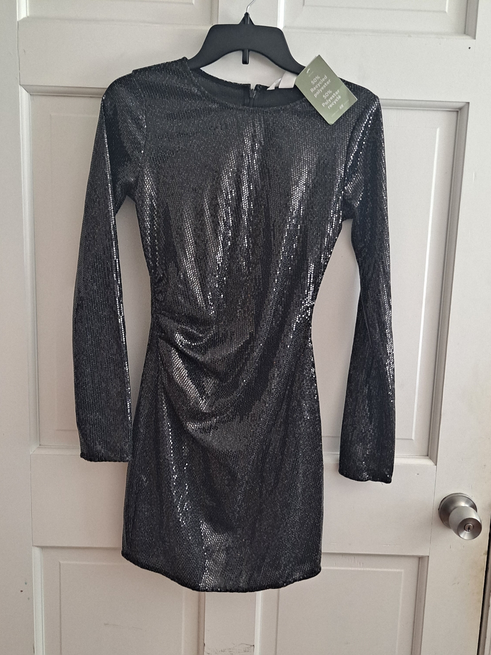H&M Metallic Black Long-Sleeve Mini Dress